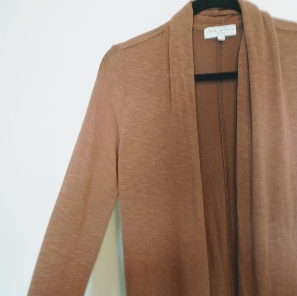 Michael Stars brown long duster cardigan with long sleeves size xs, light weight - Picture 3 of 5